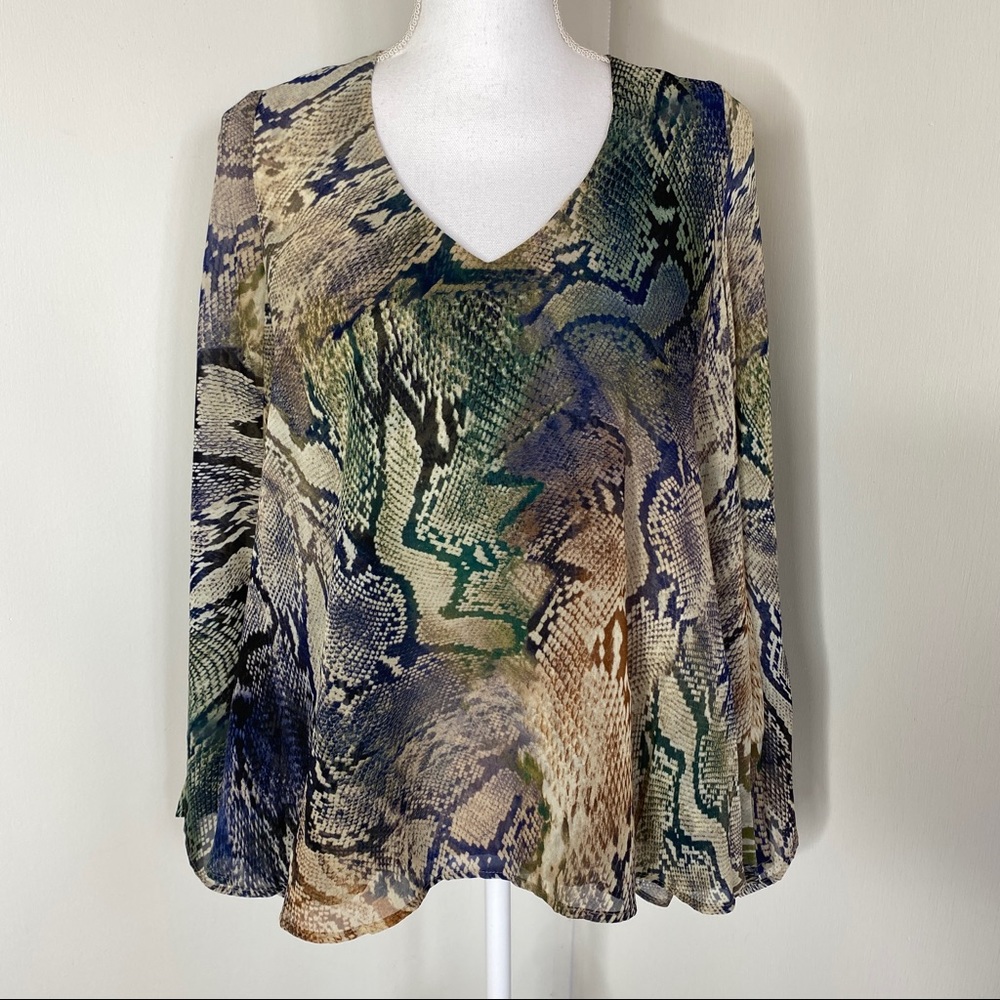 Show Me Your Mumu Snake Print Lizzie Tunic Blouse Bell Sleeve Size XS